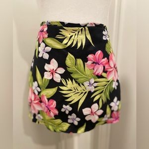 VTG Retro 80s Catalina Black Pink & Green Tropical Floral Hawaiian Mini Skort